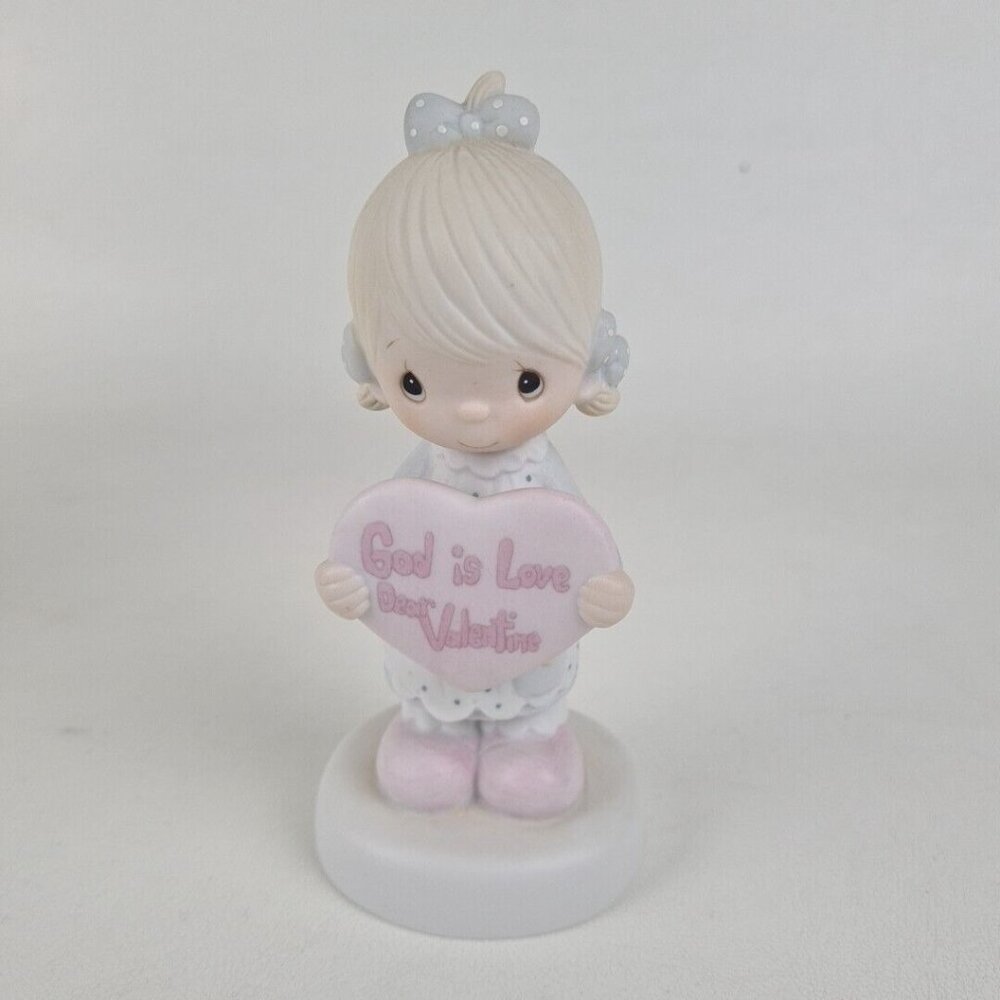 Precious Moments E-7154 Girl Holding Heart God Is Love Dear Valentine Retired - Picture 3 of 6